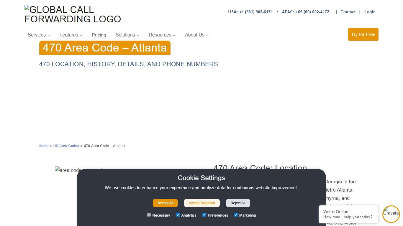 470 Area Code - Atlanta, US - Global Call Forwarding